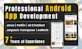 develop android apps with java, kotlin, firebase, apis