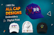 make leather, embroidered patch, digital, all over print caps designs