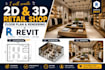 create 2d and 3d, shop design, floor plan and rendering