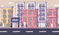 draw building and background cartoon illustration
