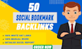 provide 50 strong social bookmark manual backlinks