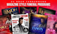 design a magazine style obituary booklet