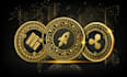 3d cryptocurrency ,metaverse coin , golden  silver , bronze coin,  bitcoin logo