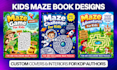 design kids activity book, maze puzzle book cover and KDP interior