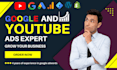 setup google ads campaign, youtube video ads, display ads