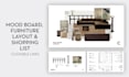 interior design mood board, furniture layout and shopping list