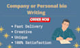 write professional biography, personal bio, company bio