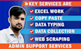 do excel work, copy paste, data typing, and admin support services