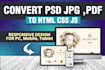 convert PSD jpg PDF to HTML CSS js
