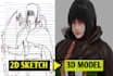 design 3d character model from 2d for animation or games