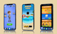 make a stunning game graphic UI, buttons for hyper casual