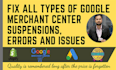 fix google merchant center suspension, misrepresentation