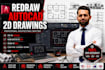 draw plans, sections, elevations, etc redraw pdf to cad