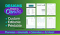 design canva editable planners, journals, and calendars with commercial rights
