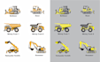 design construction or coal mining unit and heavy equipment icons or vectors