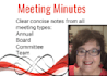 create succinct, organized, professional meeting minutes