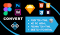 psd to HTML xd to HTML figma to HTML sketch to html css bootstrap javascript