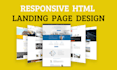 create a modern and high converting responsive HTML landing page design