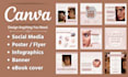 design flyer, poster, banner, business card, social media post, ebook in canva