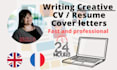 create a professional CV and compelling cover letter