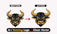 redesign, redraw recreate refine enhance existing or ai generated logo to vector