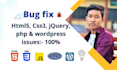 fix html css js php bug fixing wordpress errors bugs issues wordpress website