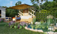 design garden, backyard, pool, patio, terrace landscape 3d environment