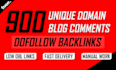 do 900 unique domain blog comment seo dofollow backlinks with low obl