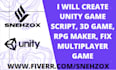 create unity game script, 3d game, rpg maker, fix multiplayer game