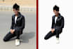 change background, dressing,hairstyle,face smooth and face expressions