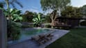 design home landscape backyard, pool, 3d realistic rendering