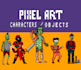 create pixel art characters, game objects, and backgrounds