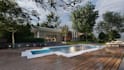 create backyard landscape design, pool garden and patio