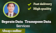transpose data and separate data in microsoft  excel