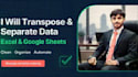 transpose data and separate data in excel and googlesheet
