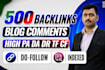 500 off page seo backlinks high da dr comment  dofollow