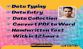 do all your typing work, convert PDF to word, data collection in under 24 hours