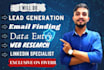 do email list building, b2b leads, web scraping, and research for your business