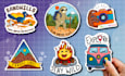 draw cartoon doodle stickers, hand drawn designs for print
