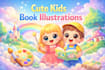 create cute children book illustrations for kids storybook