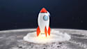 make 3d rocket launch on the moon logo reveal