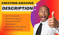 write professional job description, product description, book, and restaurant