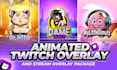 design a custom animated twitch overlay  and stream overlay package