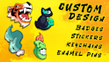 create custom badass cartoon design for enamel pins, sticker