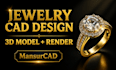 design custom jewelry cad 3d ring, pendant and realistic rendering