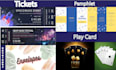 design tickets, pamphlets, envelopes, coupons, playing cards