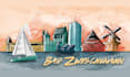 draw creative line art city skyline with watercolors