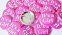 make 10 pinback buttons  for gender reveal party or baby shower
