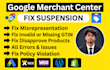 fix google merchant center suspension and misrepresentation