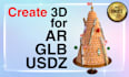 create fast gltf, glb, nft, usdz 3d model for ar, VR